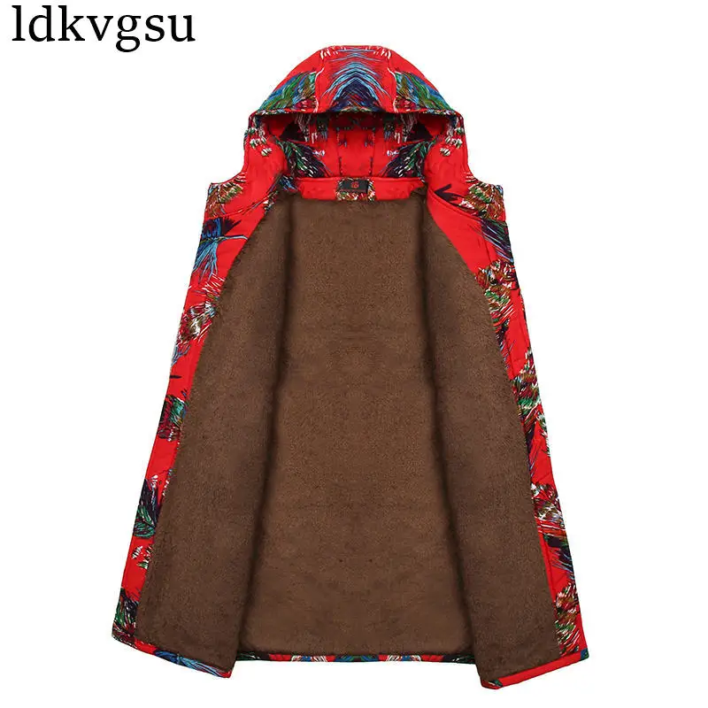 6XL 2020 зимняя женская хлопковая куртка с принтом для женщин среднего возраста плюс