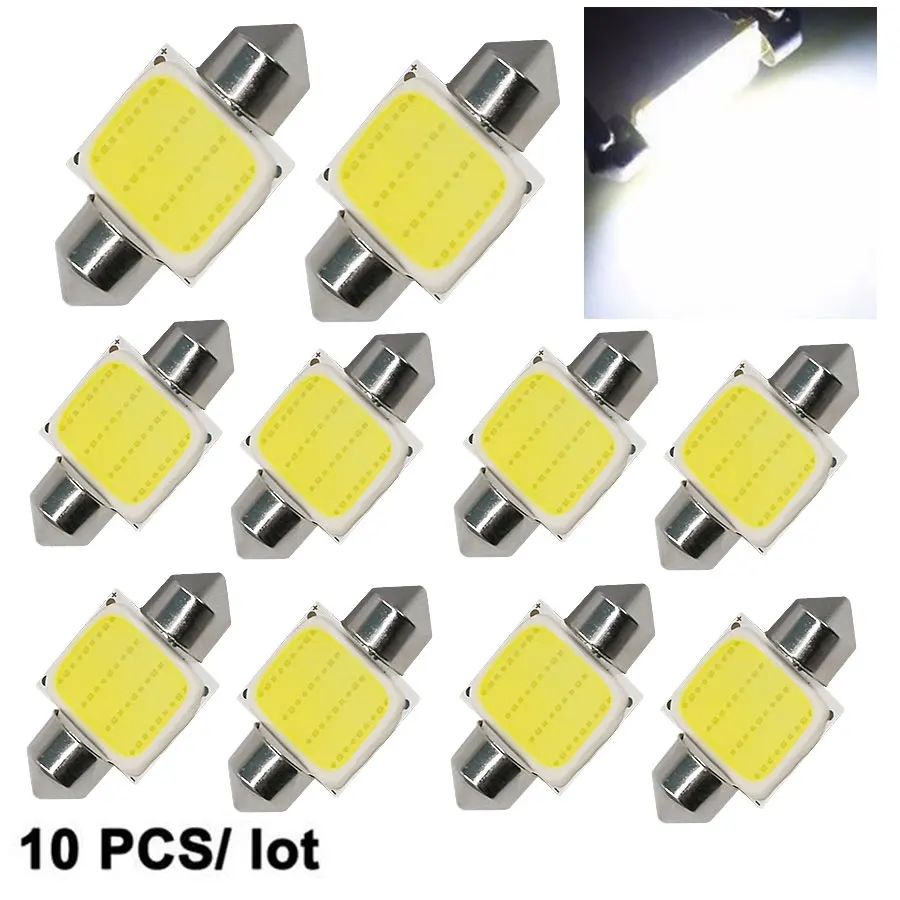 

10pcs Festoon Dome 31mm/36mm/39mm/41mm C5W COB LED White SIZE interior SMD Bulb DC12V Super Bright Car Light Source