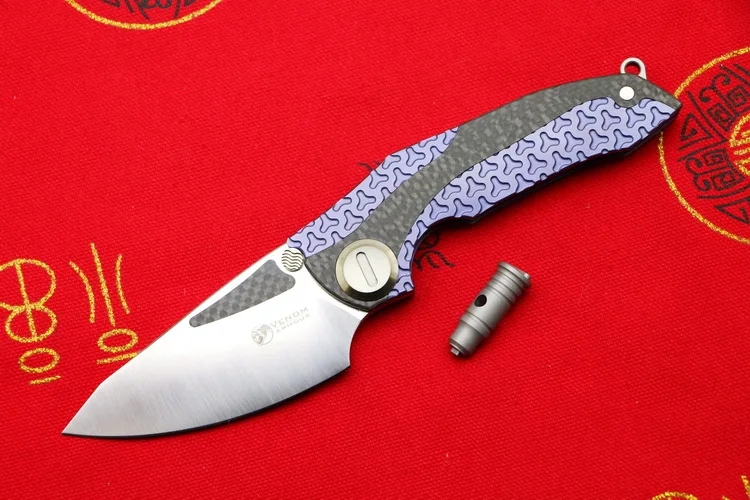 Blue satin VENOM ARMOUR M390 лезвие из титана CF Флиппер складной нож для кемпинга, охоты, выживания, карманные кухонные ножи для фруктов, EDC инструменты - Цвет: Blue satin