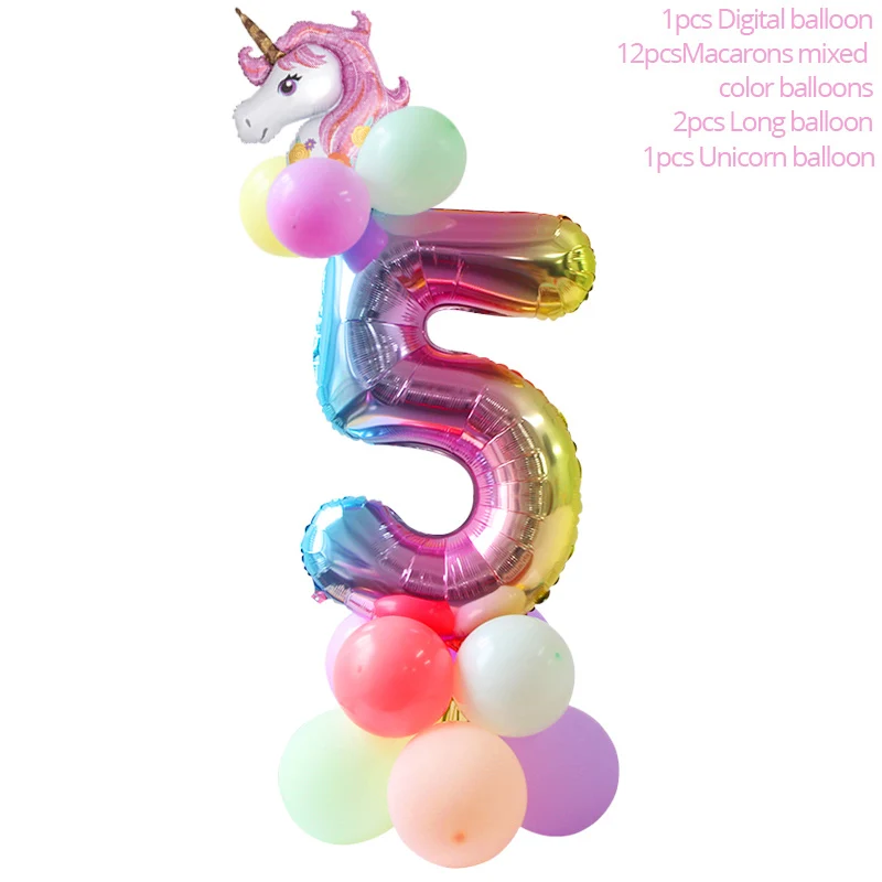 16pcs Balloon Set Единорог День Рождения декорации одноразовые набор столовых приборов Единорог шар чашки тарелки салфетки Дети День Рождения вечерние принадлежности - Цвет: 16pcs Balloon Set