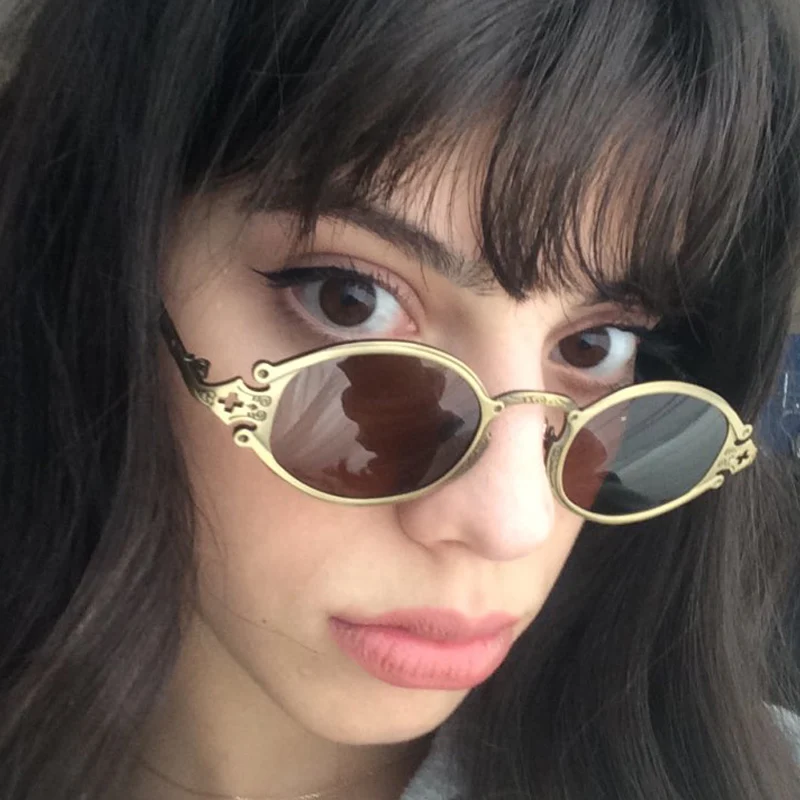 SHAUNA Ins Популярные готические маленькие овальные панк Солнцезащитные очки мужские ретро металлические стимпанк Солнцезащитные очки для женщин