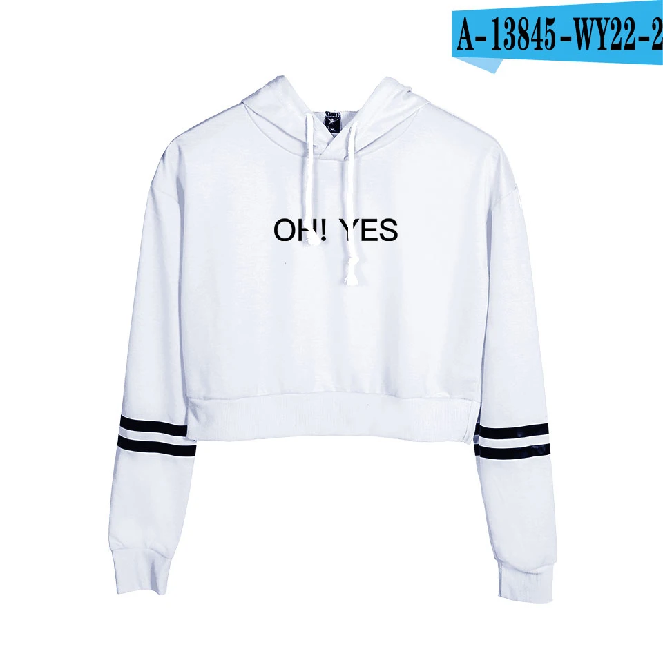 Kpop Oh Yes kawaii женский сексуальный укороченный топ с капюшоном Женская Короткая Толстовка harajuku простая повседневная модная желтая укороченная Толстовка - Цвет: white