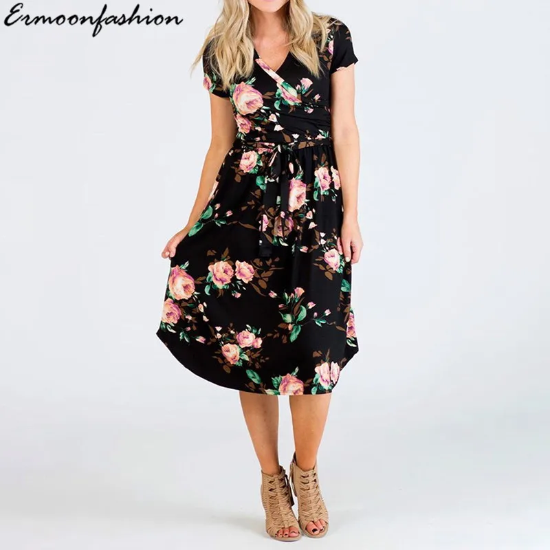 Платье с цветочным рисунком летние женские Vestido платье рюшами Новое поступление