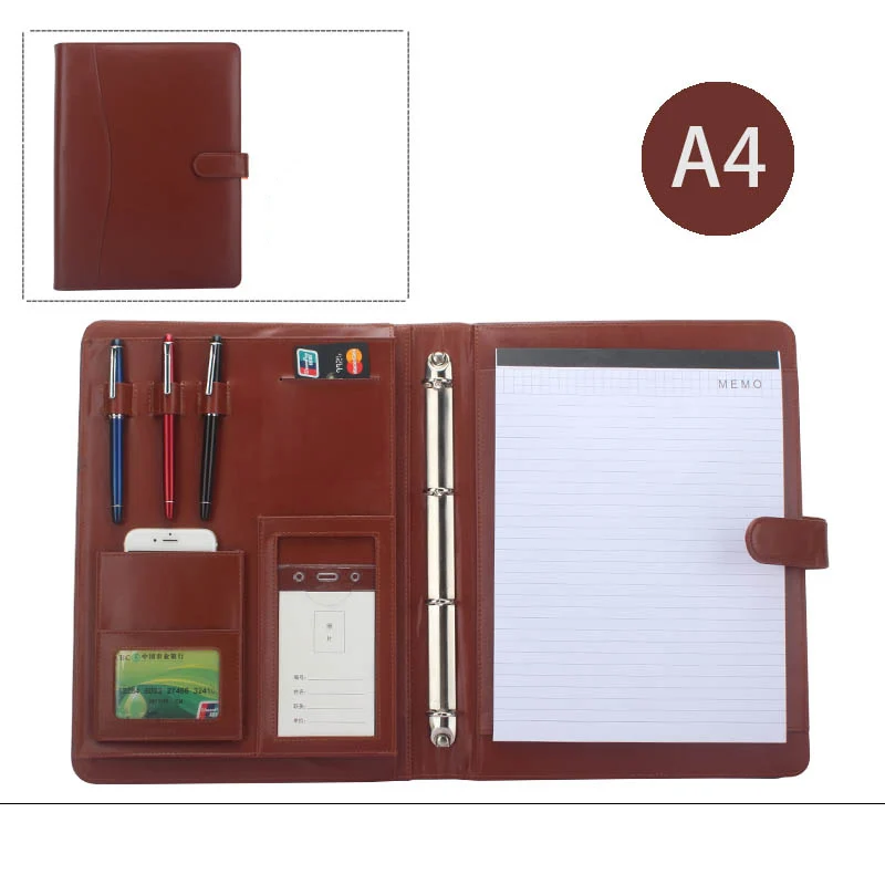 A4 pu искусственная кожа Бизнес портфель папка для документов документы Padfolio портфель с Кольцо Связующего Калькулятор ноутбук 1210b - Цвет: brown A style