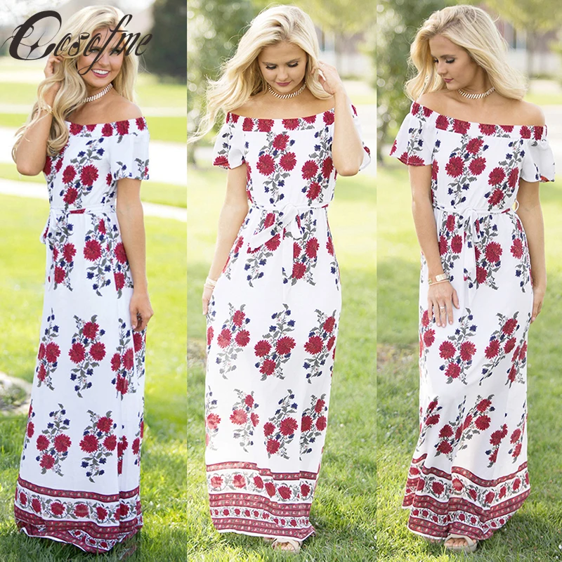 Cosofme 2018 Новый Весна-осень модные с цветочным принтом длинное платье коротким