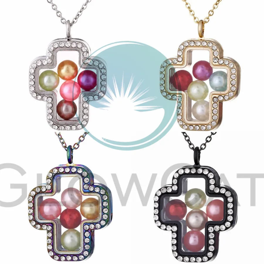 Крест Стекло медальон Цепочки и ожерелья стразы жемчужная клетка живая память с