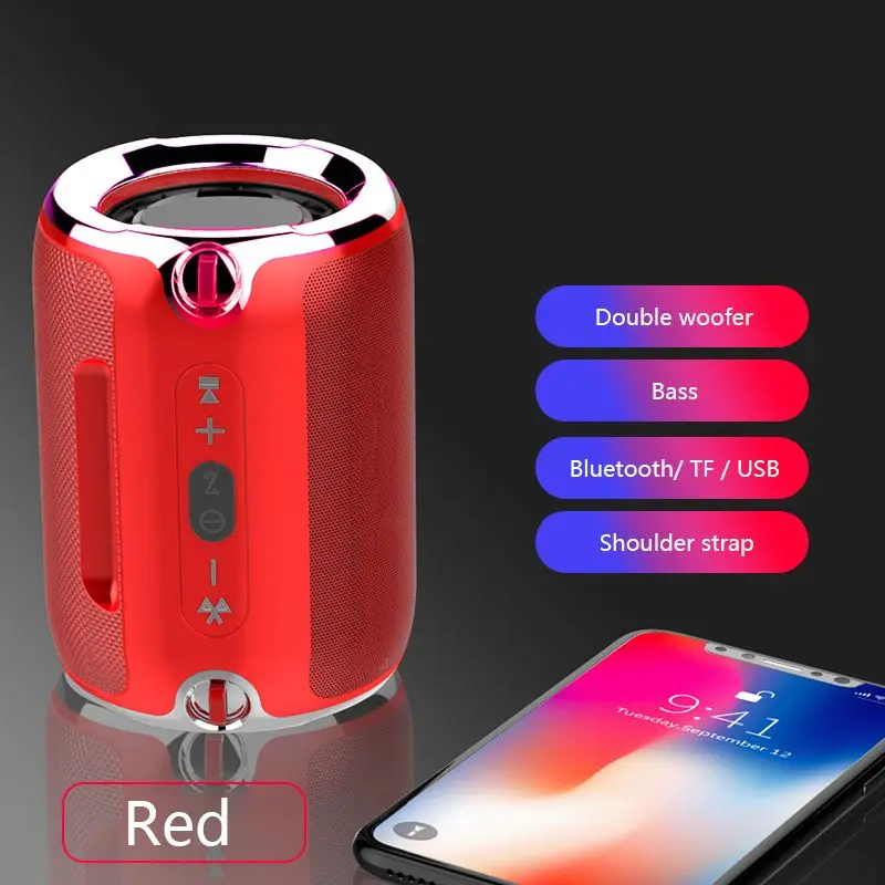 LOPPO бас Bluetooth динамик портативный открытый сабвуфер мини беспроводной металлический стерео портативный MP3 USB TF плеер динамик - Цвет: Красный