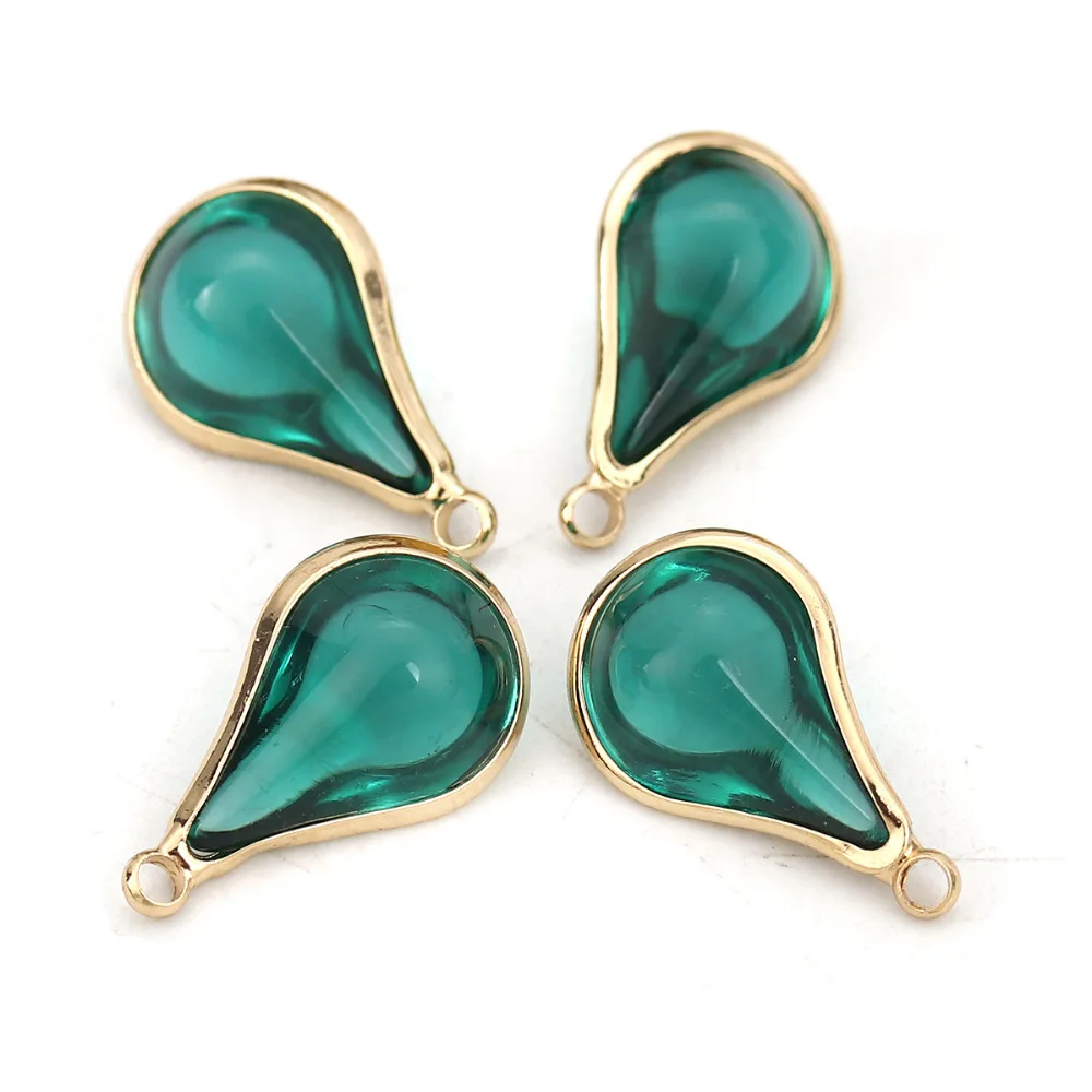 DoreenBeads Модная медная и стеклянная подвеска в виде капли золотого павлина синего