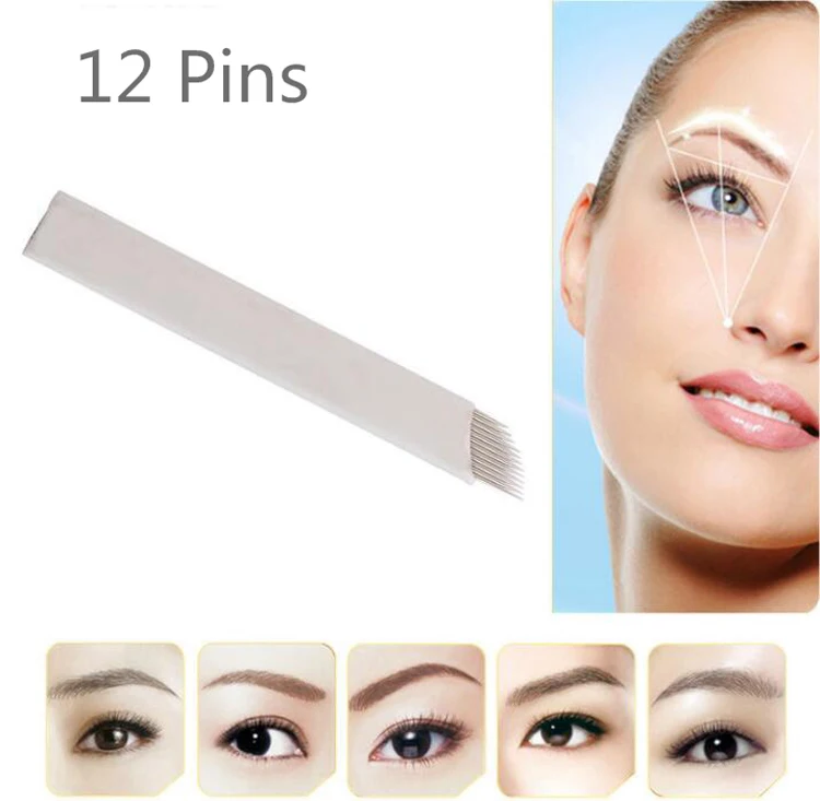 

12 Pin 100 PCS Permanent Makeup Manual Eyebrow Tattoo Needles Blade For 3D Embroidery Microblading Tattoo Pen Machine