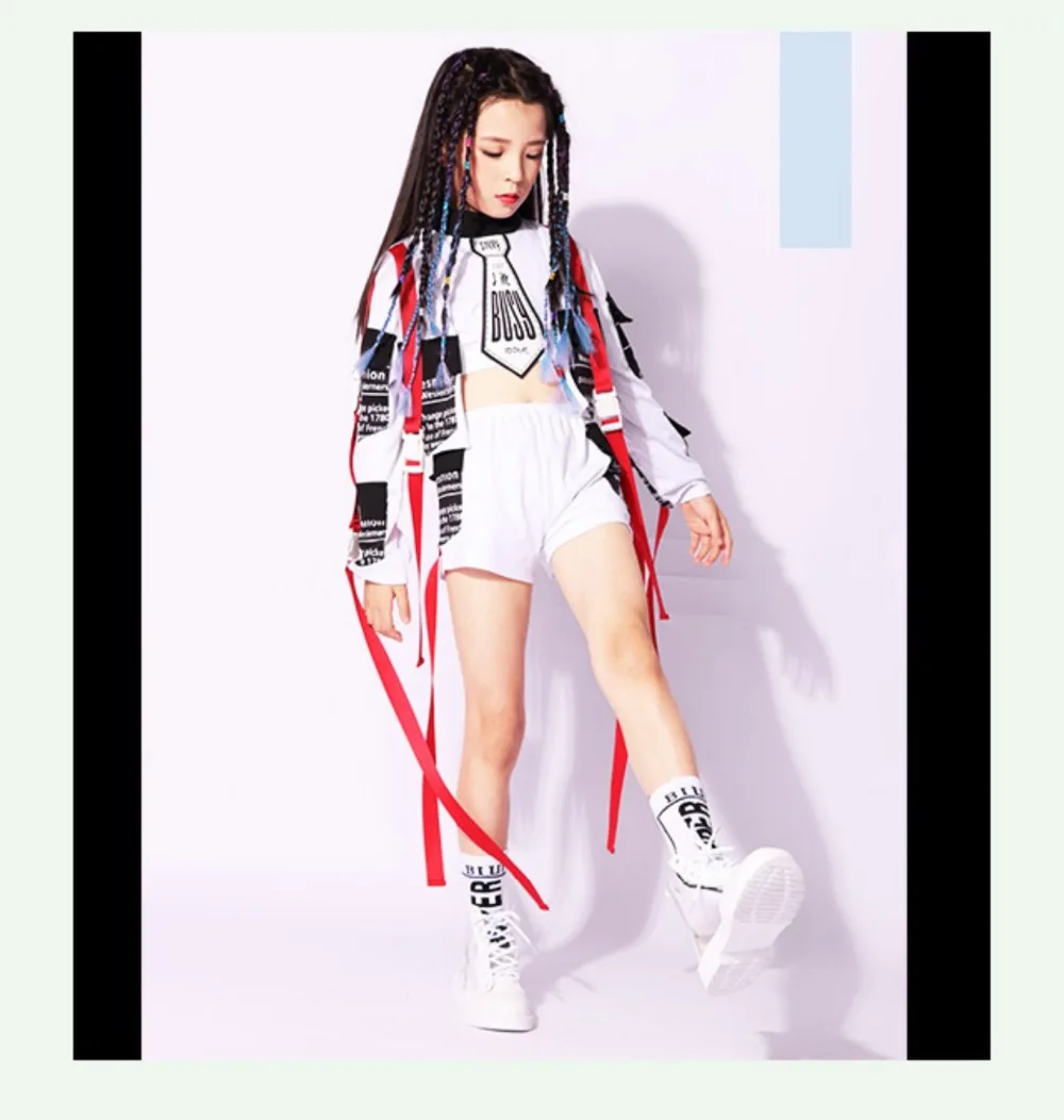 Stage Costume For Girls Jazz Performance Hip Hop Set Rave Outfit Children Street Dance Practice Clothes Kids Dancing Wear DC1009