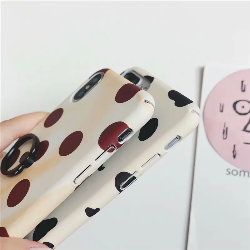 Cases For iPhone 7 6 6S 8 Plus X Fashion milk Wave Point Love Phone Case iPhone7 plus Hard PC Back Cover With Finger Ring |