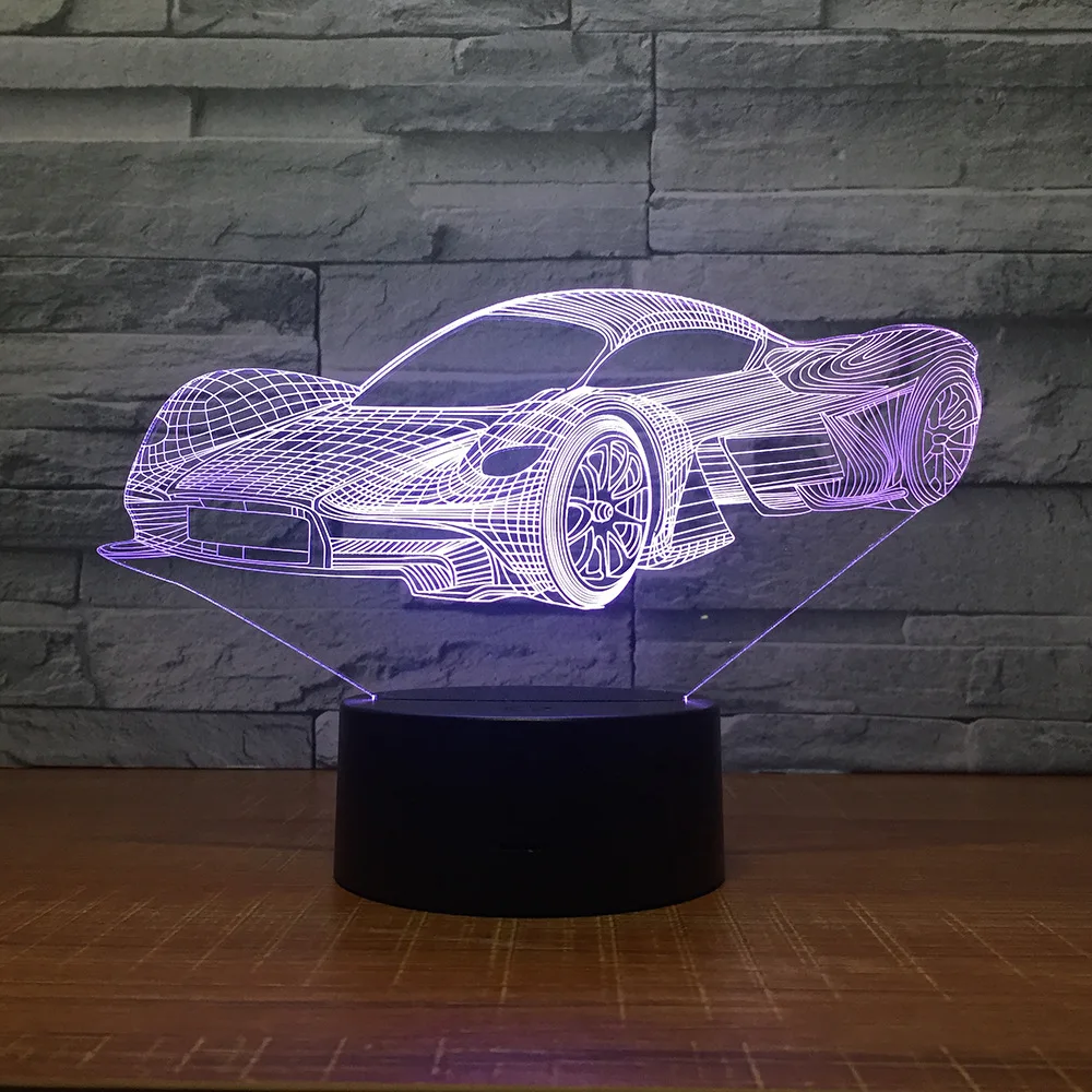Охлаждения гоночный автомобиль 3D 7 цветов лампа визуальный светодиодный ночные