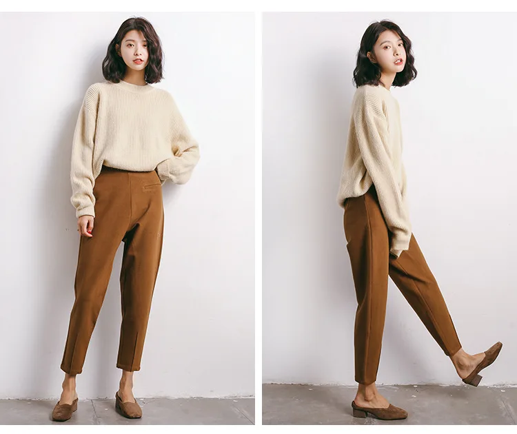 Повседневные длинные брюки Pantalon Femme корейская весенне-осенняя одежда свободные винтажные Талия на резинке Женские шаровары QH217