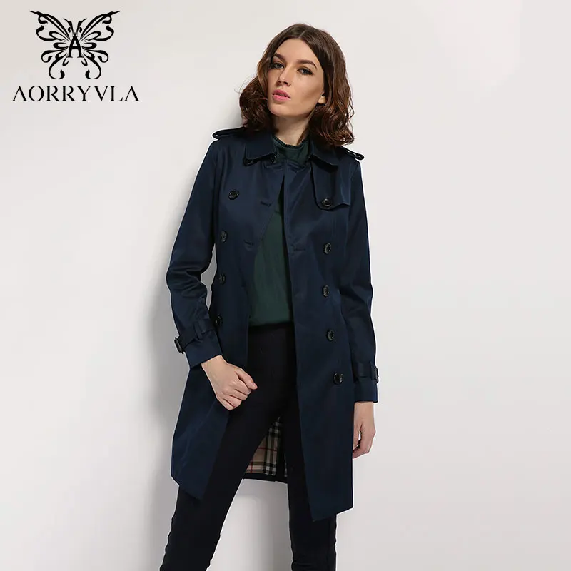 AORRYVLA Классический двубортный плащи для женщин весна осень новая мода Улица