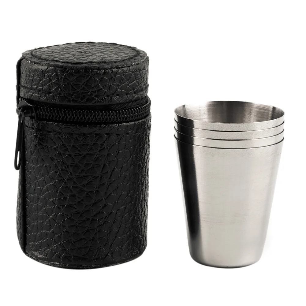 1 Set of 4 Stainless Steel 30ML 70ML 180ML Camping Cup Mug Drinking Coffee Tea With Case Popular outdoor tool picnic | Спорт и