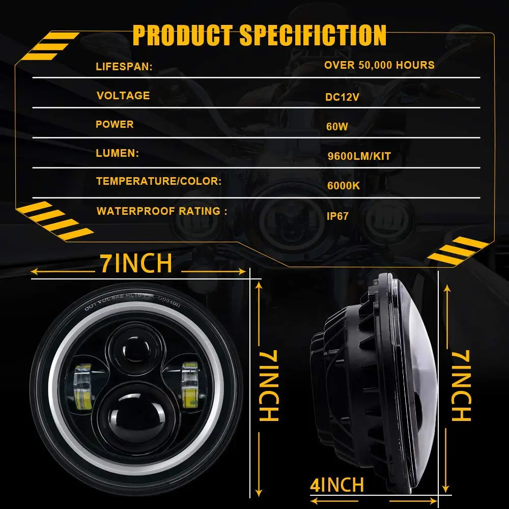 фары нива 2 шт. черные 60 Вт 7 дюймов круглые светодиодные герметичные лучевые
