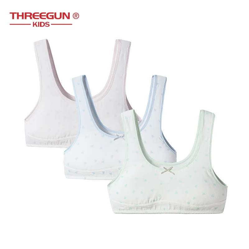 THREEGUN/детские спортивные бюстгальтеры для девочек нижнее белье из дышащего мягкого хлопка для подростков, Детские Лифчики для девочек 12-15 лет