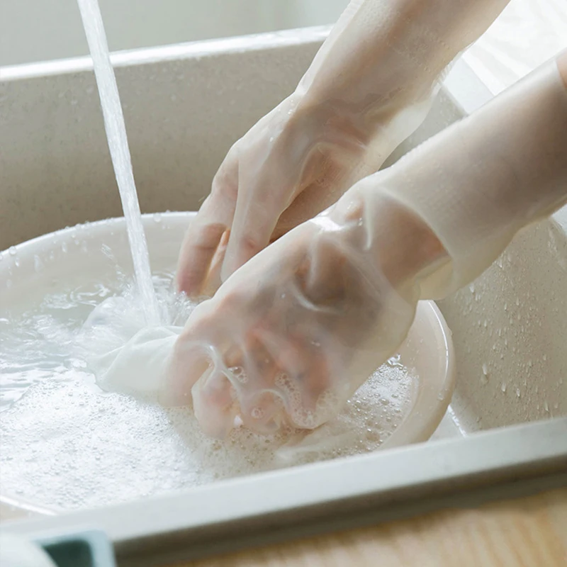 Одна пара прочное блюдо моющиеся перчатки для кухни скруббер мытья посуды