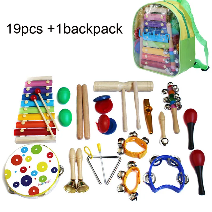 19pcs w backpack 10-19 шт музыкальные инструменты набор детей раннего возраста музыкальные ударные игрушки комбинация детский сад обучающие средства - Цвет: 19pcs w backpack