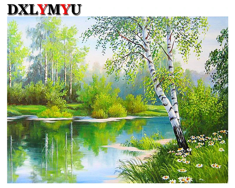 Алмазная мозаика Алмазная картина вышивка крестиком лес ручей дыхание весны живописные бриллианты вышивка украшение дома на дереве