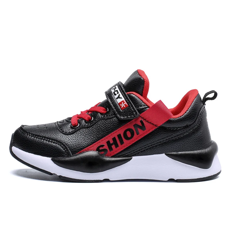 Leather black Детская обувь; кроссовки для мальчиков и девочек; basket garcon chaussure buty chlopec; кроссовки tenis infantil sapato enfant kinderschoenen - Цвет: Leather black