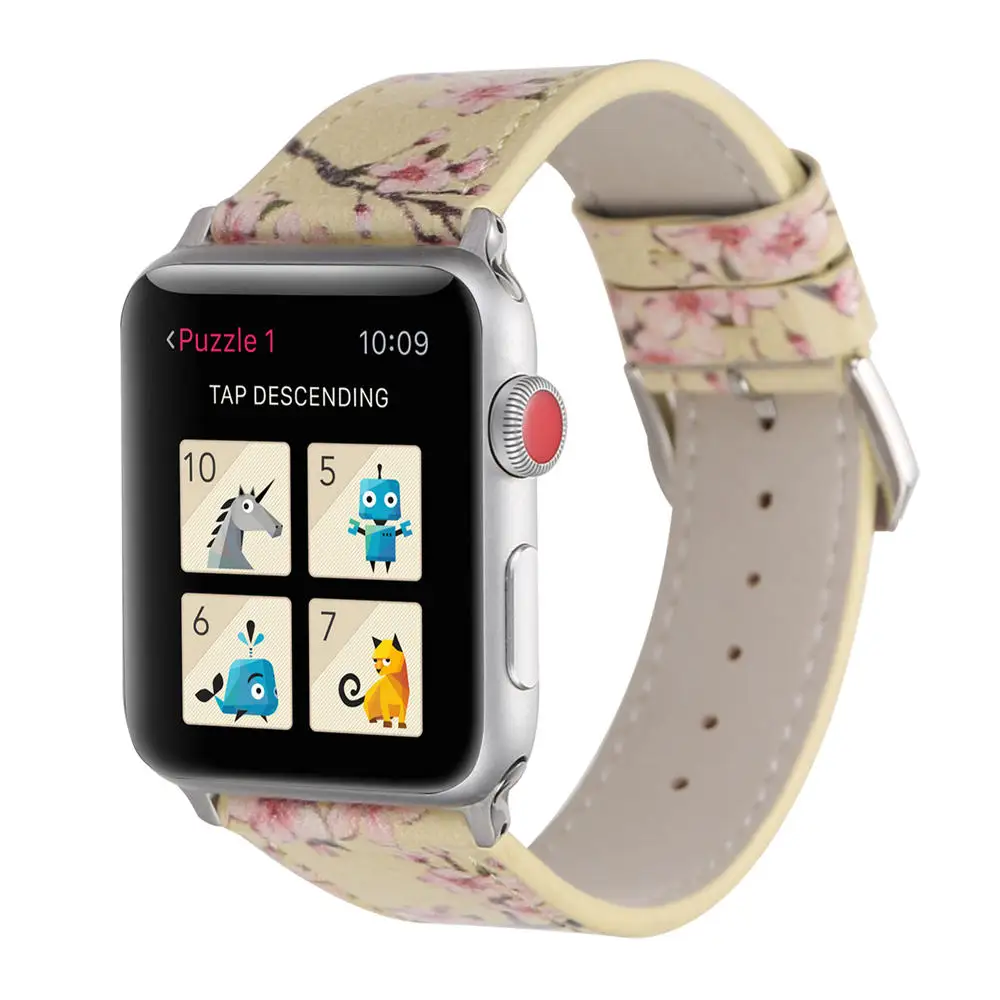 С цветочным принтом кожаный ремешок для наручных часов Apple Watch серии 1/2/3/4/5 Группа 44 мм, 42 мм, 40 мм, 38 мм, версия сливы цветок Дизайн наручные часы браслет