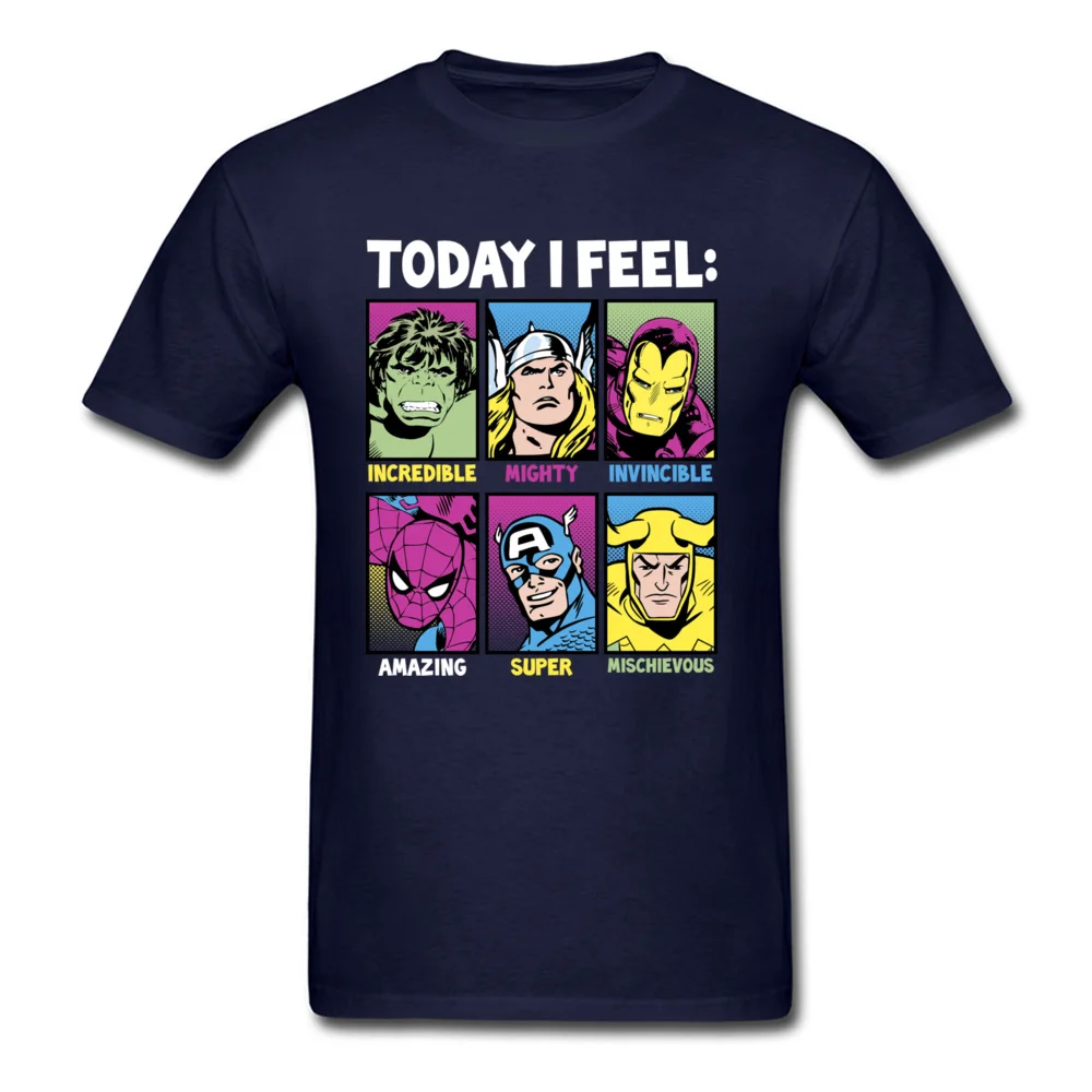 Today I Feel Marvel Heroes, футболка, мужские футболки, Классические комиксы, одежда, Железный человек, топ, черные футболки размера плюс, футболка для дня отцов - Цвет: Тёмно-синий