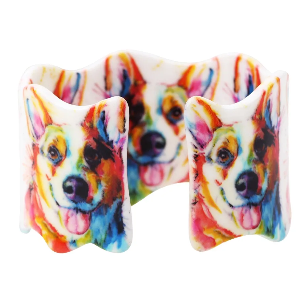 WEVENI Acrylic Printing Wide Love Corgi Dog Bracelets Bangles Drop Shipping New Fashion Animal Jewelry Accessories For Women | Украшения и