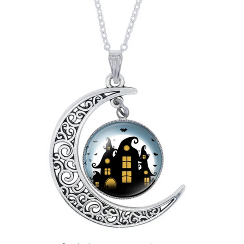 YAUTION ожерелье с подвеской в виде черного кота на Хэллоуин стеклянный кабошон