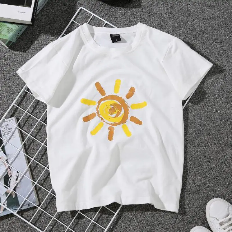 Рубашка ftaylor женская летняя с принтом солнца повседневная коротким рукавом 3XL |