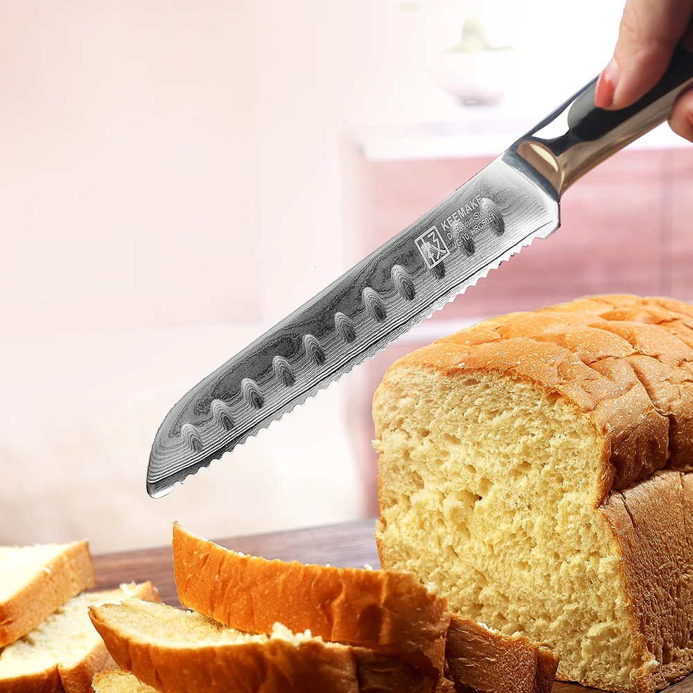 KEEMAKE шеф-повар Ножи хлеба 8 дюймов Ножи Кухня ножи японский Дамаск VG10 стальная бритва острое лезвие торт с инструменты G10 ручка
