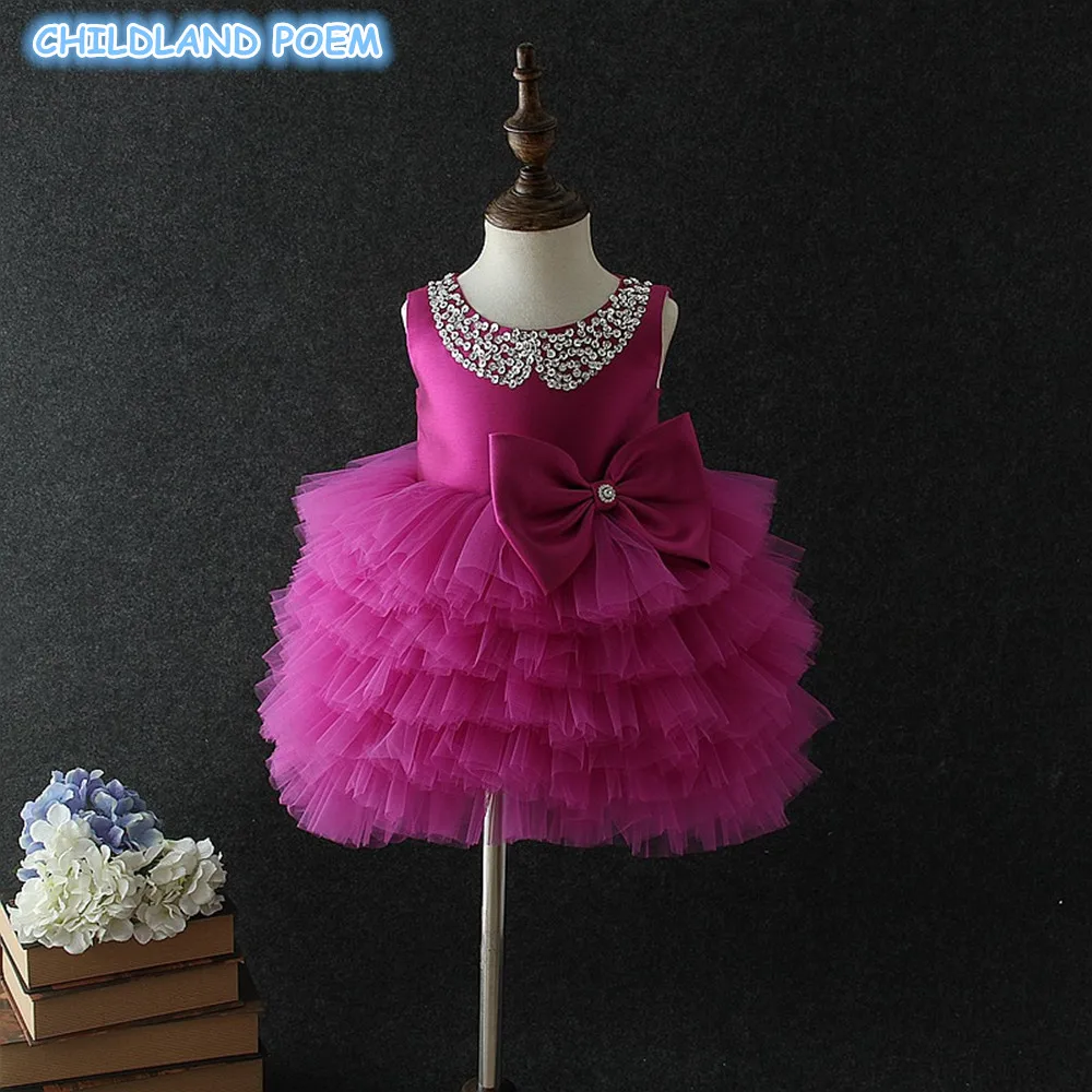 Baby First 1st Birthday Dress Newborn Infant Baby Girls Dress Tutu Flower Baptism Christening Ball Gown Party Baby Clothes Dress