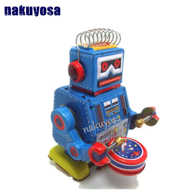 

Classic collection Retro Clockwork Wind up Metal Walking Tin band drummer robot toy Mechanical toys kids christmas birthday gift