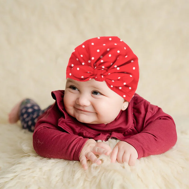 Детская головная повязка 9 цветов однотонная Хлопковая шапочка в горошек тюрбан