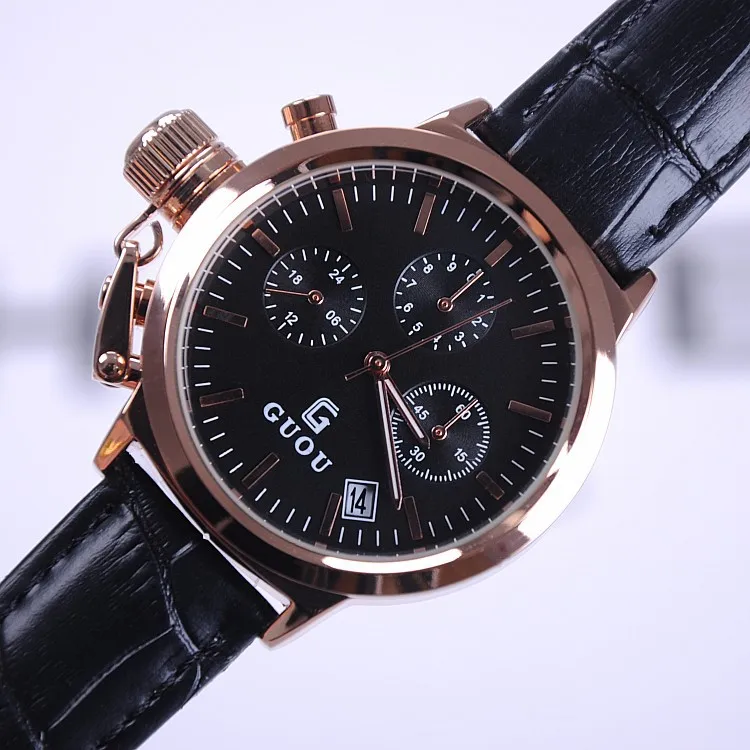 Женские многофункциональные кварцевые часы с ремешком из натуральной кожи