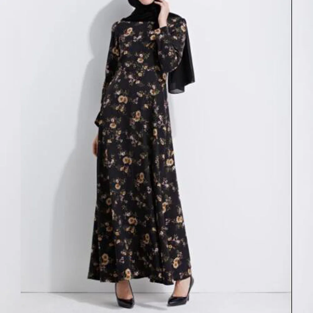 2019 abaya Платье женское мусульманское платье с цветочным принтом кафтан Турция