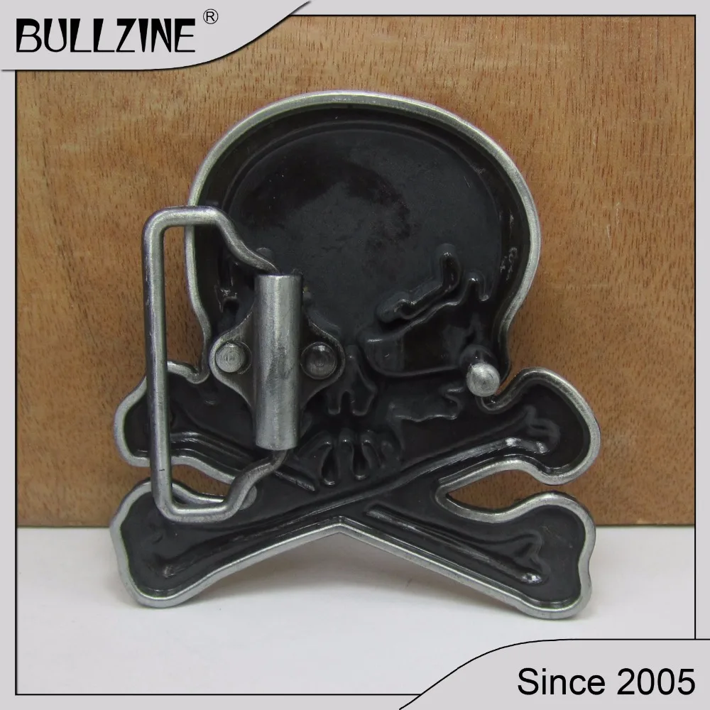 В Bullzine Череп Пряжка на ремешке с черной эмалью с оловянные отделка FP-02898 подходит для 4 см ширина ленты