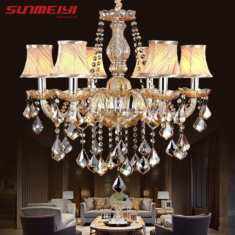 Современный светодиодный Люстра из хрусталя янтарного цвета светильник s для
