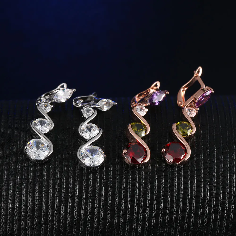CARSINEL New Trendy Wedding Drop Earring Cubic Zirconia Elegant Shiny Rose Gold color and Silver Jewelry Vintage Earrings | Украшения и