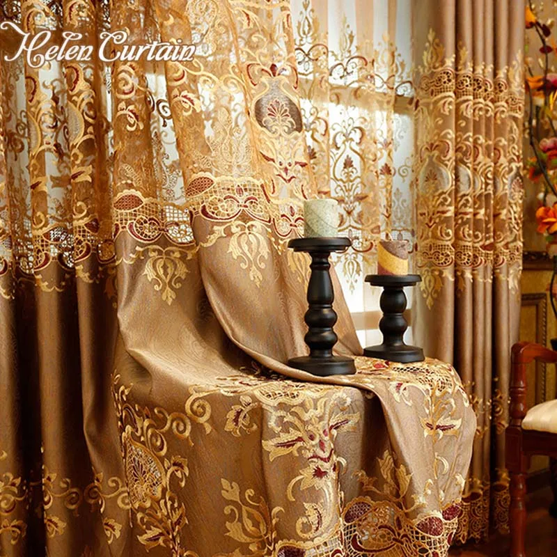 Шторы Хелен золотые Роскошные в европейском стиле полые вышитые шторы для