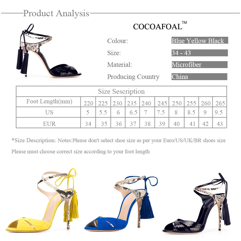 KEAIQIANJIN Women Snakeskin Pattern Sandals Summer Yellow Blue Sexy Pumps Fringe Plus Size 34 - 43 Wedding High Heels | Обувь