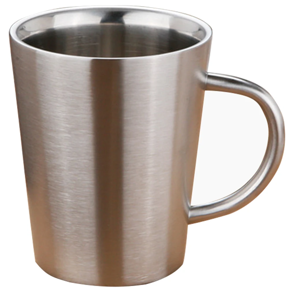Silver Anti-scalding Portable Home Office Outdoor Insulated Stainless Steel Breakfast Travel Double Layer Cup Mug Coffee With Handle - Цвет: Silver