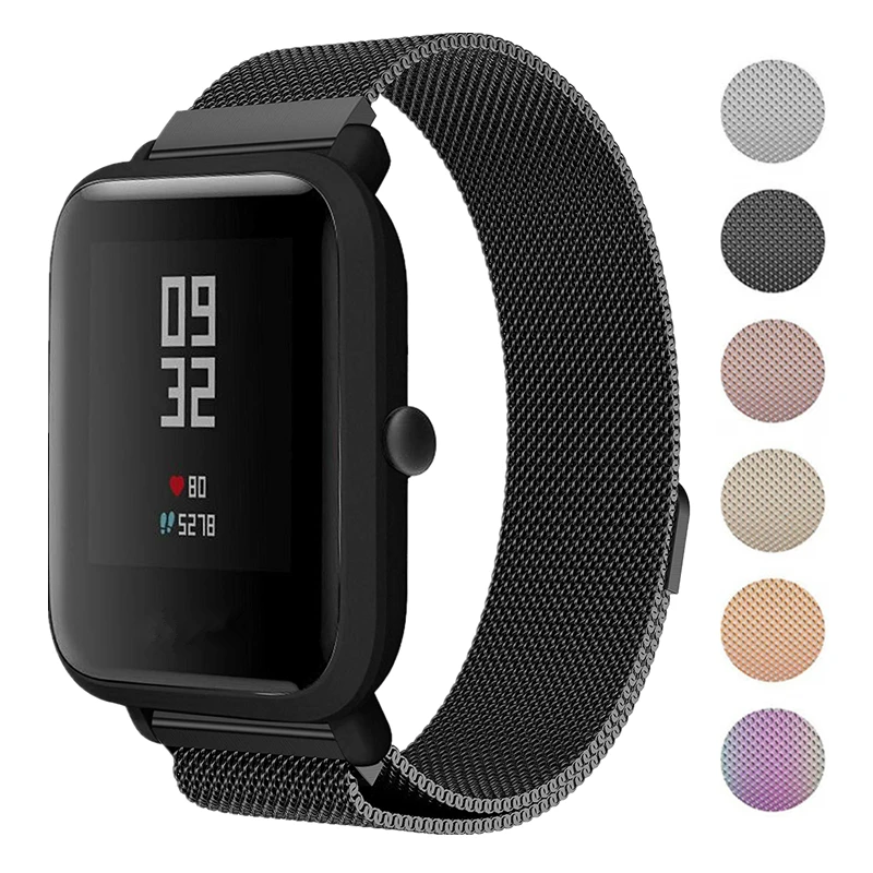 20 мм ремешки для часов Xiaomi Huami Amazfit Bip Молодежные часы Миланская Петля из нержавеющей стали сетчатый ремешок для Amazfit Bip band