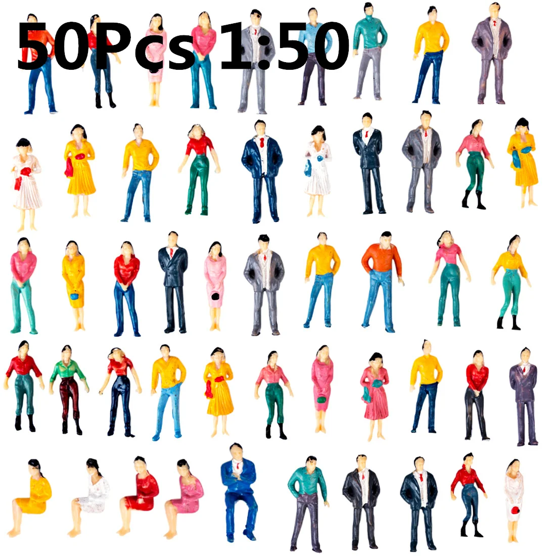 50pcs 50/100 шт 1:50/75/87/100/150 HO миниатюрные фигурки модель для поездок на поезде, ж/д персонажами настольной-красочные(случайный Тип - Цвет: 50pcs