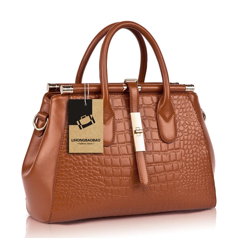 Женская сумка тоут из натуральной кожи под крокодила|leather handbags vietnam|leather metallic