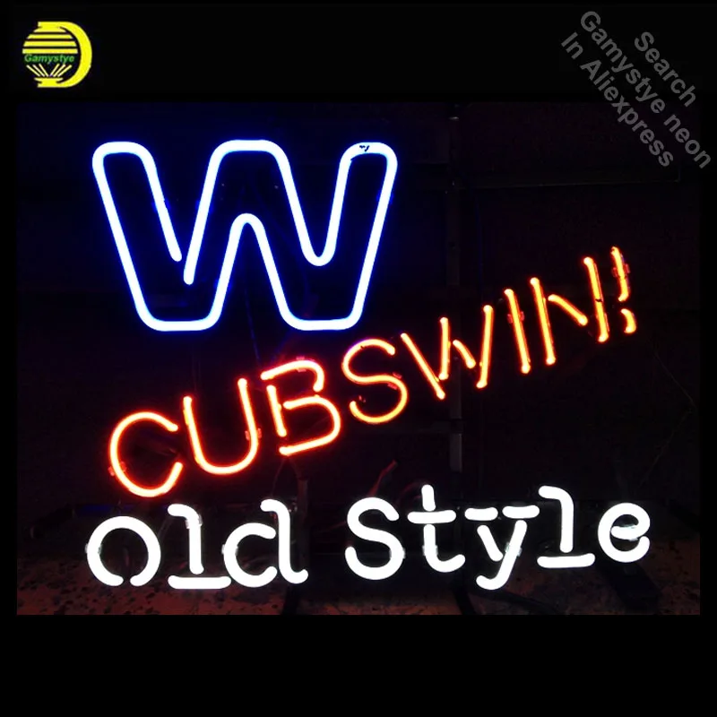 

Neon Sign for Chicago Cubs Old Style Win Neon Bulb sign handcraft neon light Decorate Room Decoration Chambre Indoor Lighting