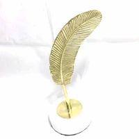 beautiful creative brass feather home office decoration copper quill pen collectibles gift with white marble base plate