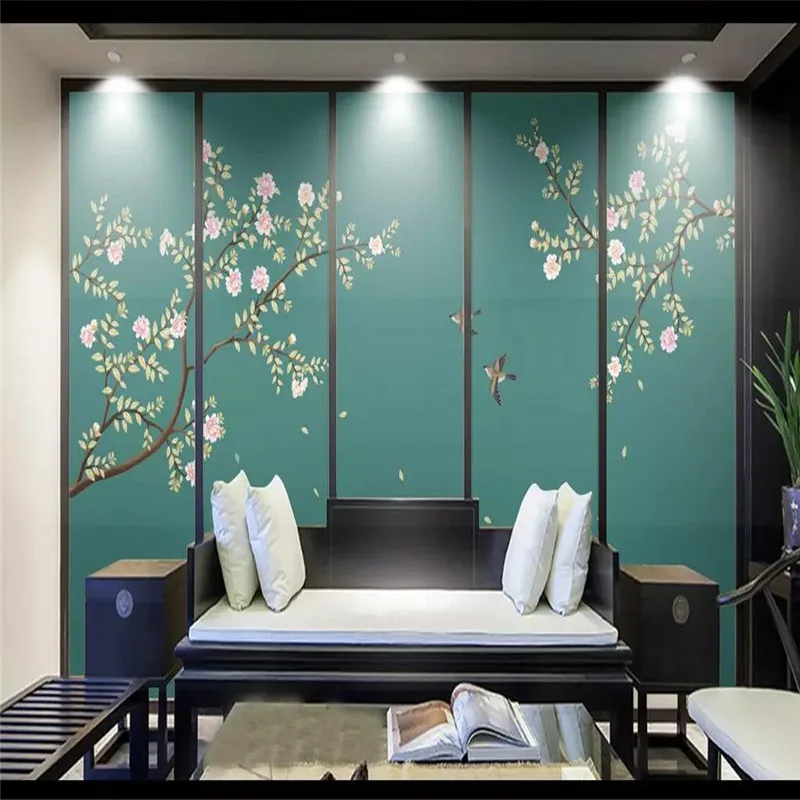 Hand-painted peony flowers and TV sofa wall professional production murals wholesale wallpaper mural poster photo |