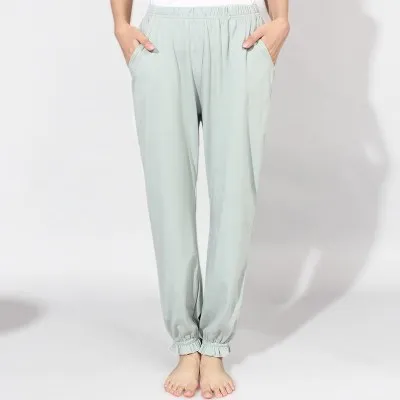 light blue UNIKIWI. женские хлопковые длинные штаны с завязками на лодыжке, пижамные брюки, женские Пижамные брюки Лолиты с завязками на краях дома. Lounge - Цвет: light blue
