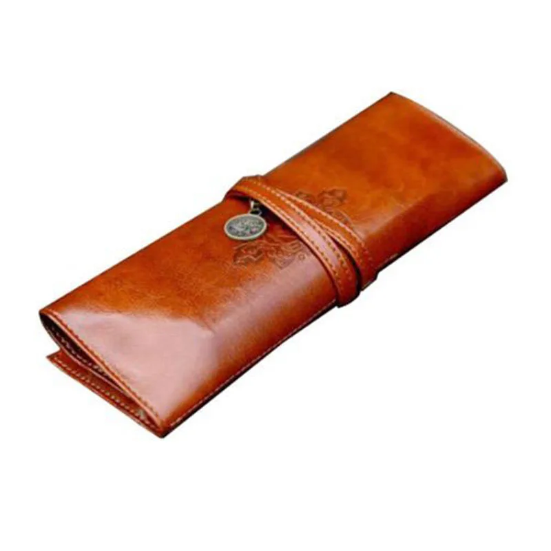 

Mercii Rollup Pencil Case Vintage Carving Gravure Style Pen Pocket Pencil Bag- PU Leather Pen Bag 3 Layers Fold Great Quality